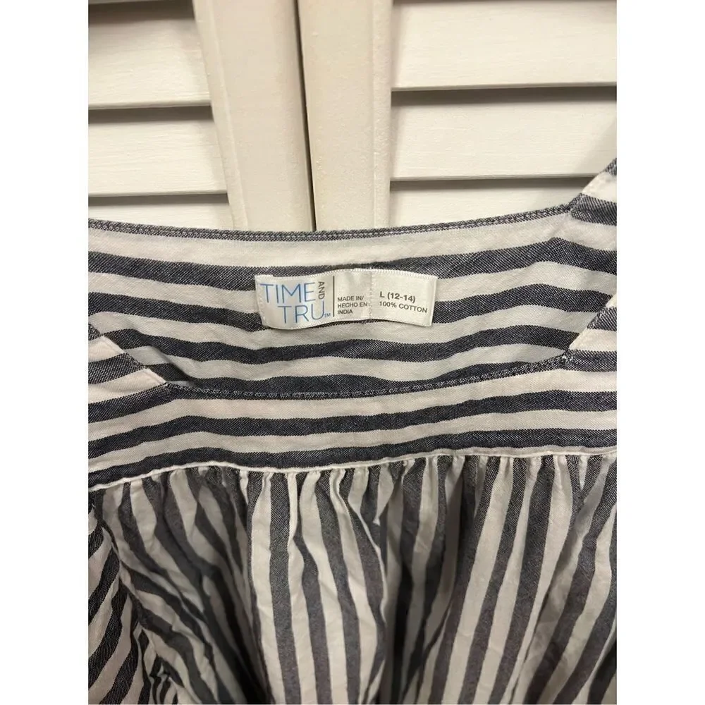 Time and Tru blue and white striped boatneck blouse size Large